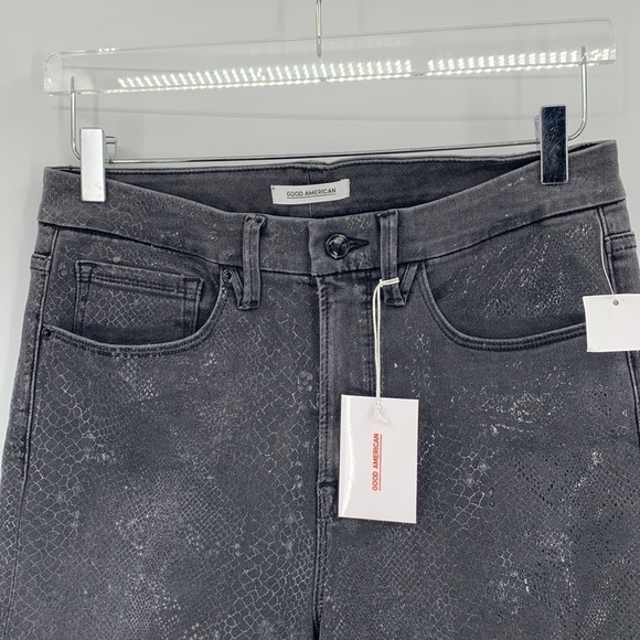 Good American Waist skinny gray silver foil snake ankle high rise new 12 31 - Picture 3 of 5